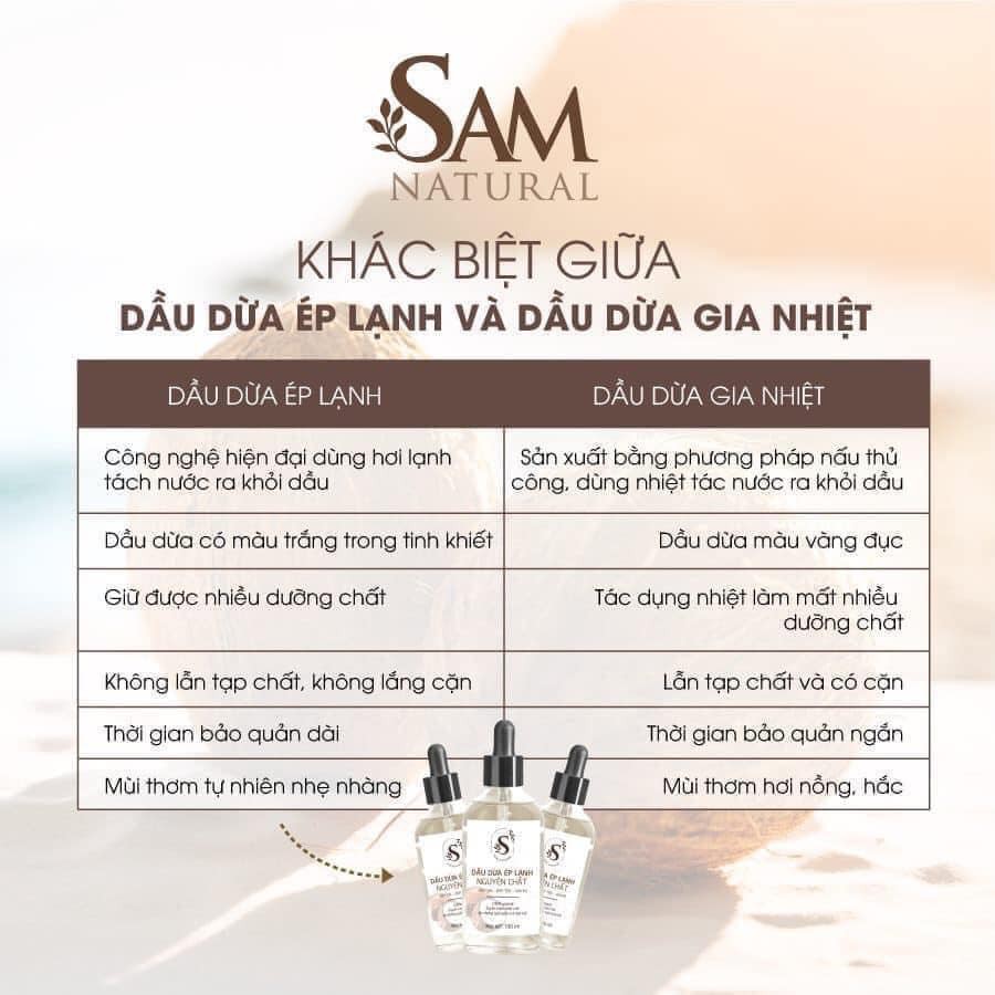 [Date 2024] Dầu dừa hữu cơ ép lạnh nguyên chất Sam Natural 100ml - Dầu dừa dưỡng mi, dưỡng tóc, dưỡng da