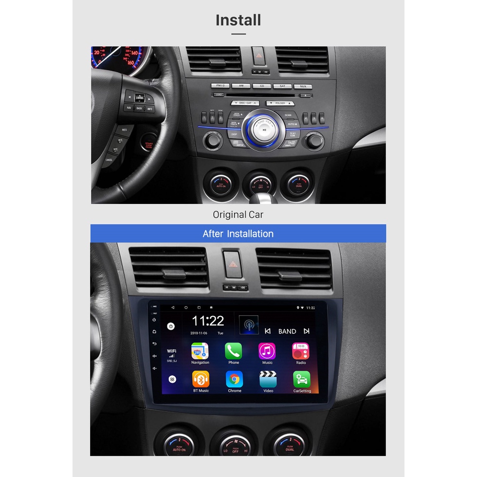 Mặt dưỡng màn hình DVD android 9” 10” MAZDA 3  2004 2005 2006 2007 2008 2009 2010 2011 2012 2013 2014 2015