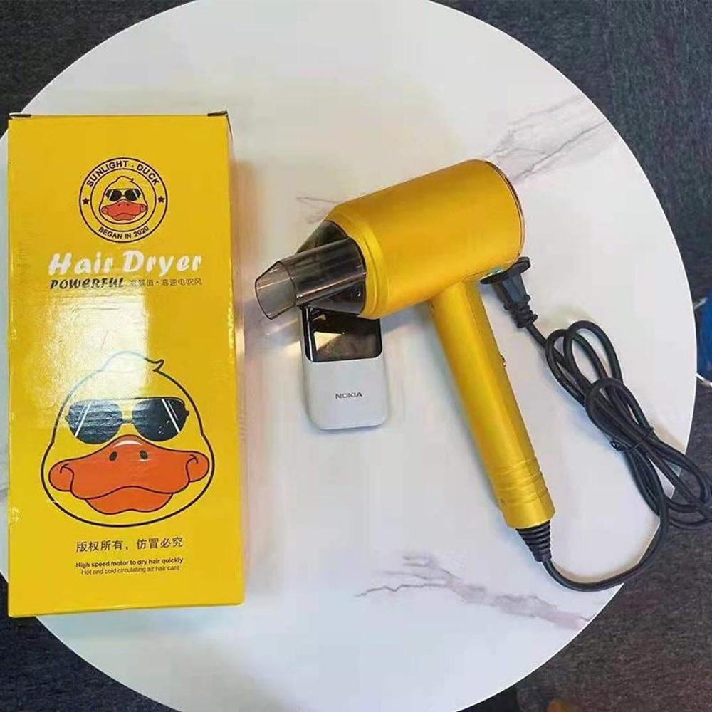 Máy Sấy Tóc Mini Hình Vịt Vàng Cute Công Suất 1200W Kèm Mỏ Sấy, 2 Chiều Nóng Lạnh, 3 Tốc Độ Gió