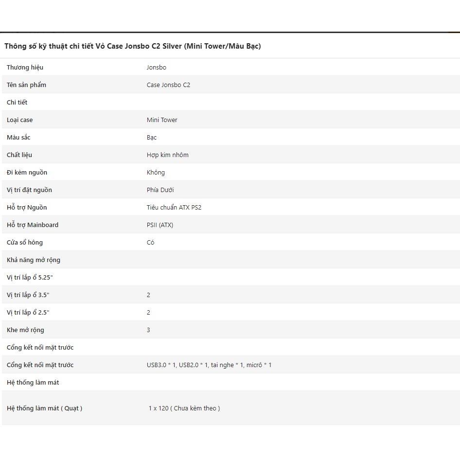 Vỏ Case Jonsbo C2 Silver (Mini Tower/Màu Bạc)