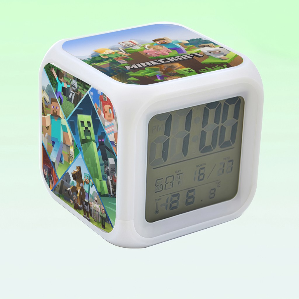 Đồng hồ LED báo thức hình Minecraft (tặng kèm pin)