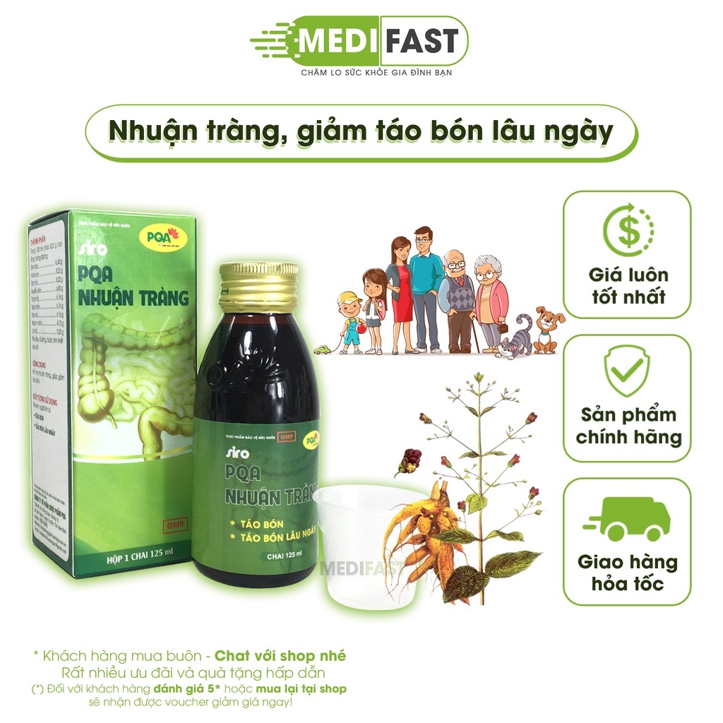 Siro PQA Nhuận tràng - Hỗ trợ người bị táo bón, táo bón lâu ngày, giảm trĩ dùng cho trẻ em cả người lớn - Chai 125ml