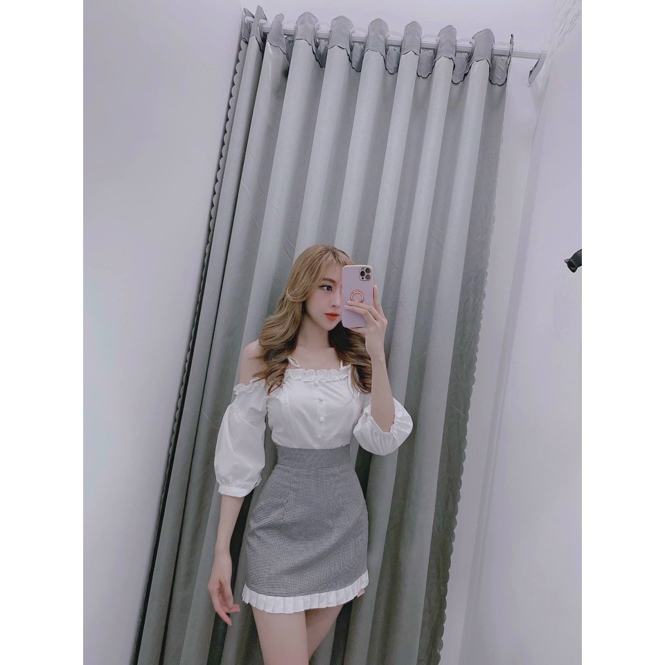 Set đồ nữ, bộ đồ nữ đẹp áo baby doll cánh tiên quần short giả váy xinh xắn 2022