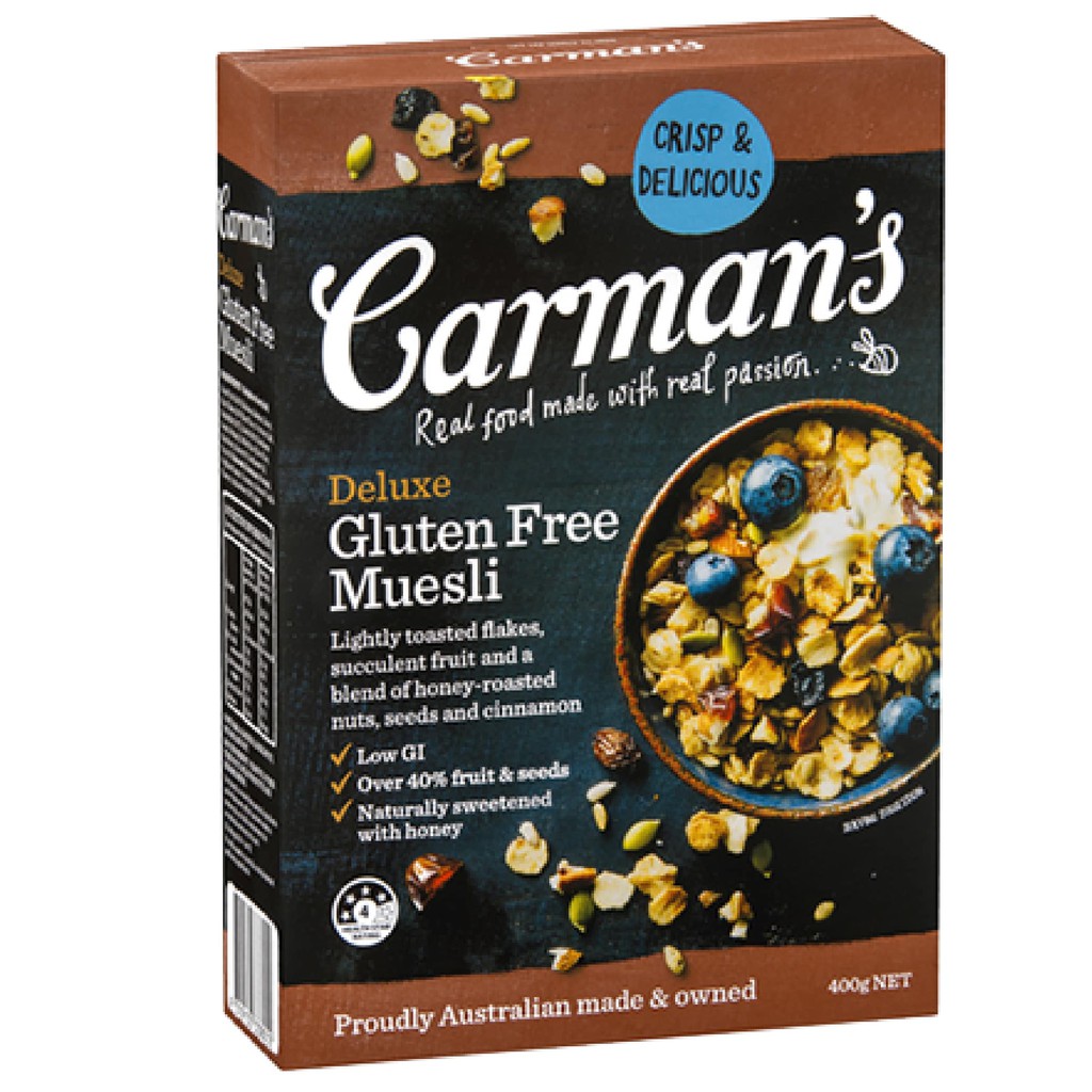 Ngũ Cốc Giảm Cân Carman's Nguyên Hạt Ăn Kiêng Trái Cây và Hạt Khô Cao Cấp - Deluxe Gluten Free Muesli - Hộp 400g