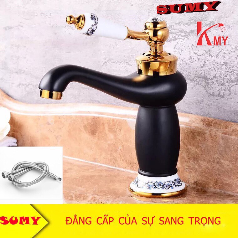 VÒI RỬA MẶT NÓNG LẠNH SƠN TĨNH ĐIỆN ĐEN Kmy SL-022 thương hiệu Nga