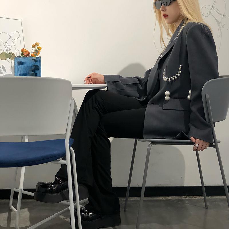 Giày Da Bít Mũi Đế Dày Phối Dây Xích Kim Loại Phong Cách Gothic Thời Trang Cho Nữ