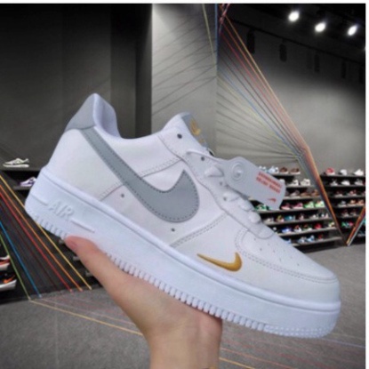 Giày Nike AF1 Trắng Vệt Xám, Giày Sneaker Air Force 1 Nam Nữ Thể Thao Cổ Thấp Cao Cấp Full Box Bill