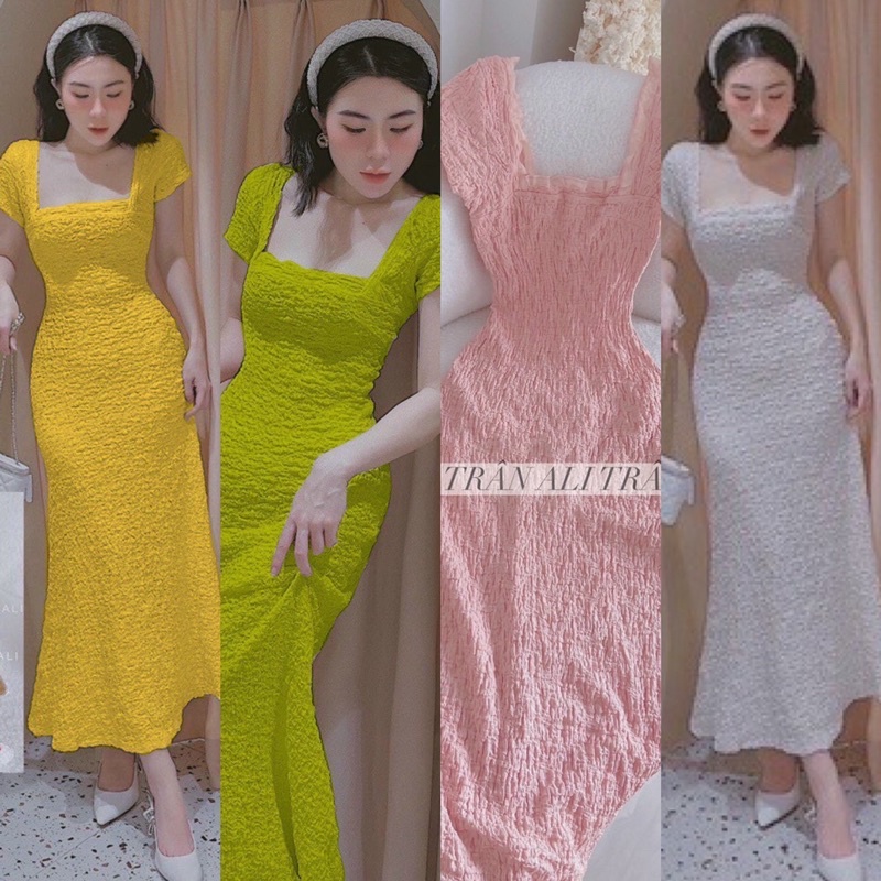 ĐẦM MIDI XỐP CỔ U ĐUÔI CÁ (KÈM VIDEO HÌNH THẬT)