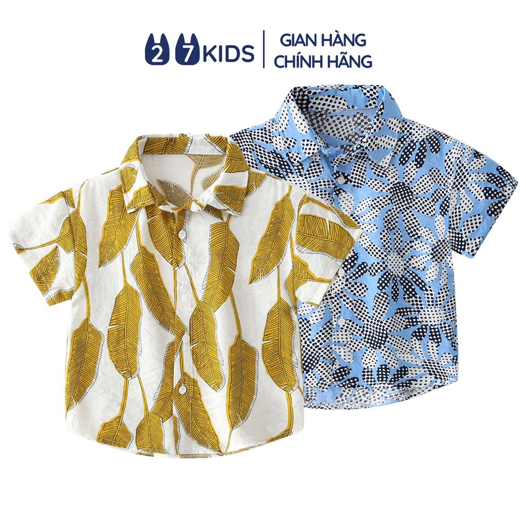 (10-22Kg)Áo sơ mi bé trai ngắn tay 27Kids WELLKIDS áo cổ bẻ đi biển nam cho trẻ từ 2-8 tuổi BSSH1