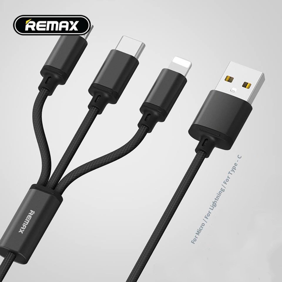 Cáp sạc 3 đầu lightning, Micro USB, Type C Remax rc-131th -Bảo hành 12 tháng