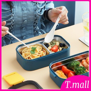 {Kèm thìa đũa trong hộp} Hộp cơm inox hai tầng chia ngăn, Hộp cơm inox giữ nhiệt chia ngăn 2 tầng