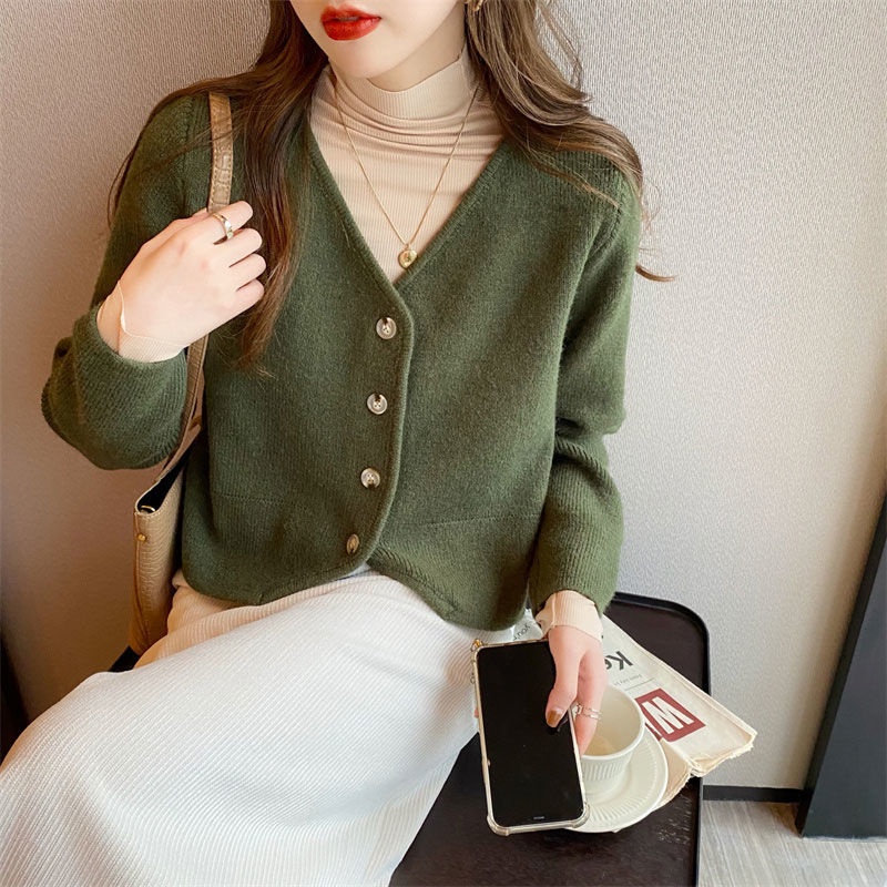 Áo Khoác cardigan Dệt Kim Dáng Rộng Cổ Chữ v Thiết Kế Mới Thời Trang Theo Phong Cách Hàn Quốc Cho Nữ