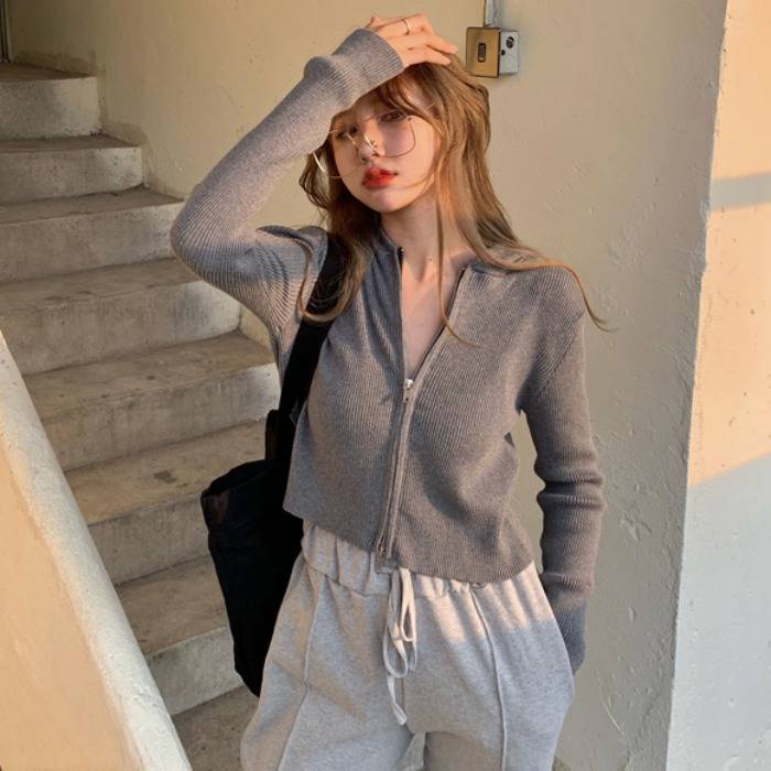 Áo Khoác Cardigan Dệt Kim Tay Dài Dáng Ôm Có Mũ Trùm Đầu Phong Cách Hong Kong Thời Trang Mùa Thu Cho Nữ