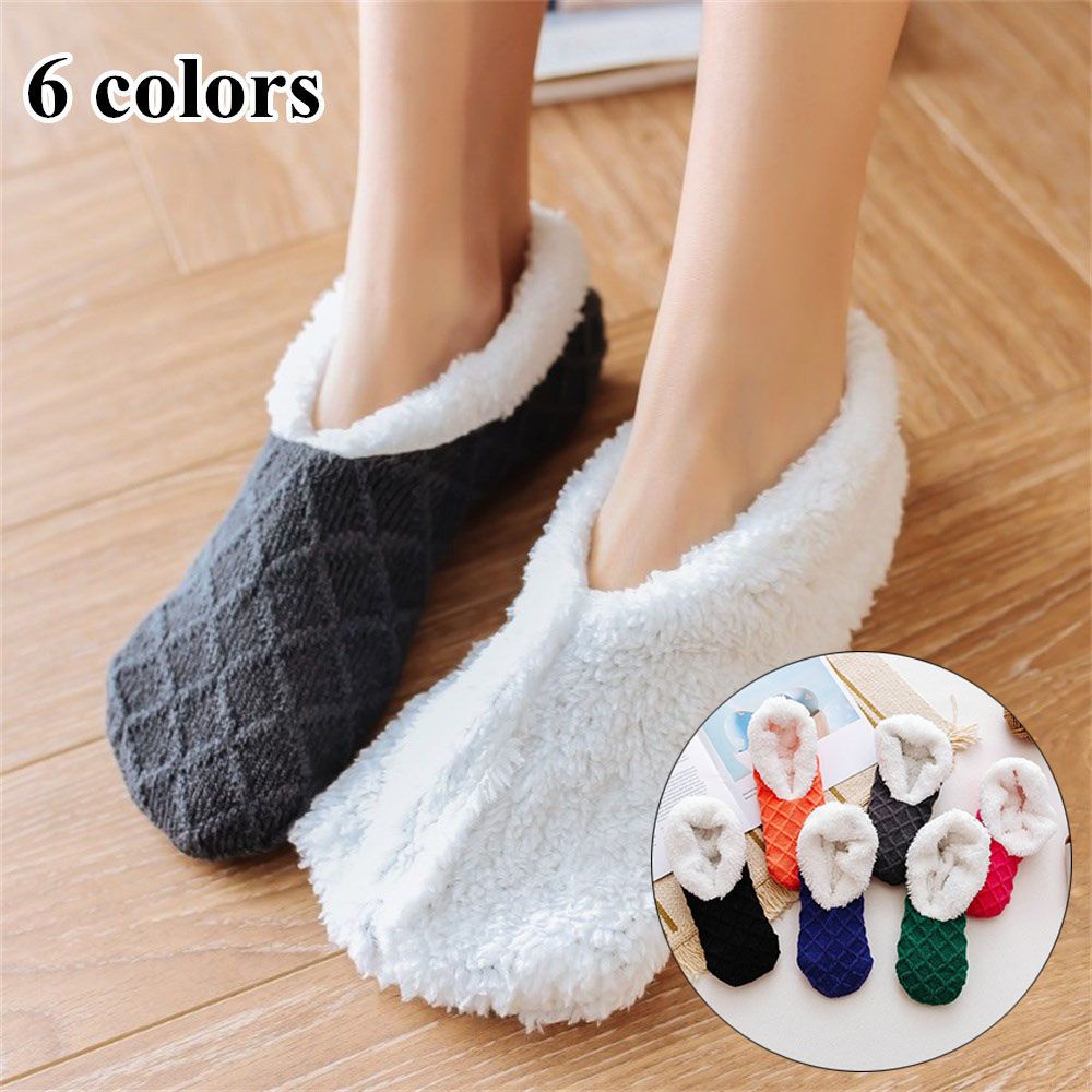 Vớ đi trong nhà bằng len lót lông cừu dày mềm chống trượt nhiều màu thời trang mùa đông cho nữ