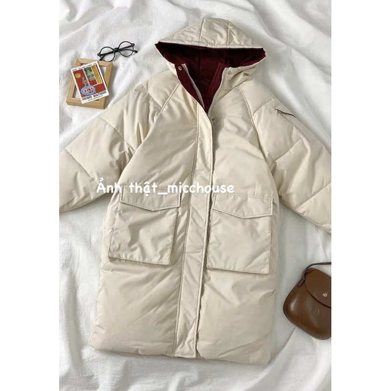 Order | Áo khoác phao dáng dài có mũ (sẵn trắng, M) | BigBuy360 - bigbuy360.vn