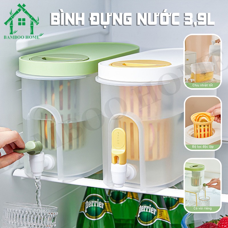 Bình đựng nước có vòi để tủ lạnh 3,9l chất liệu PP cao cấp có bộ lọc nguyên liệu riêng tiện lợi - Bamboo Home