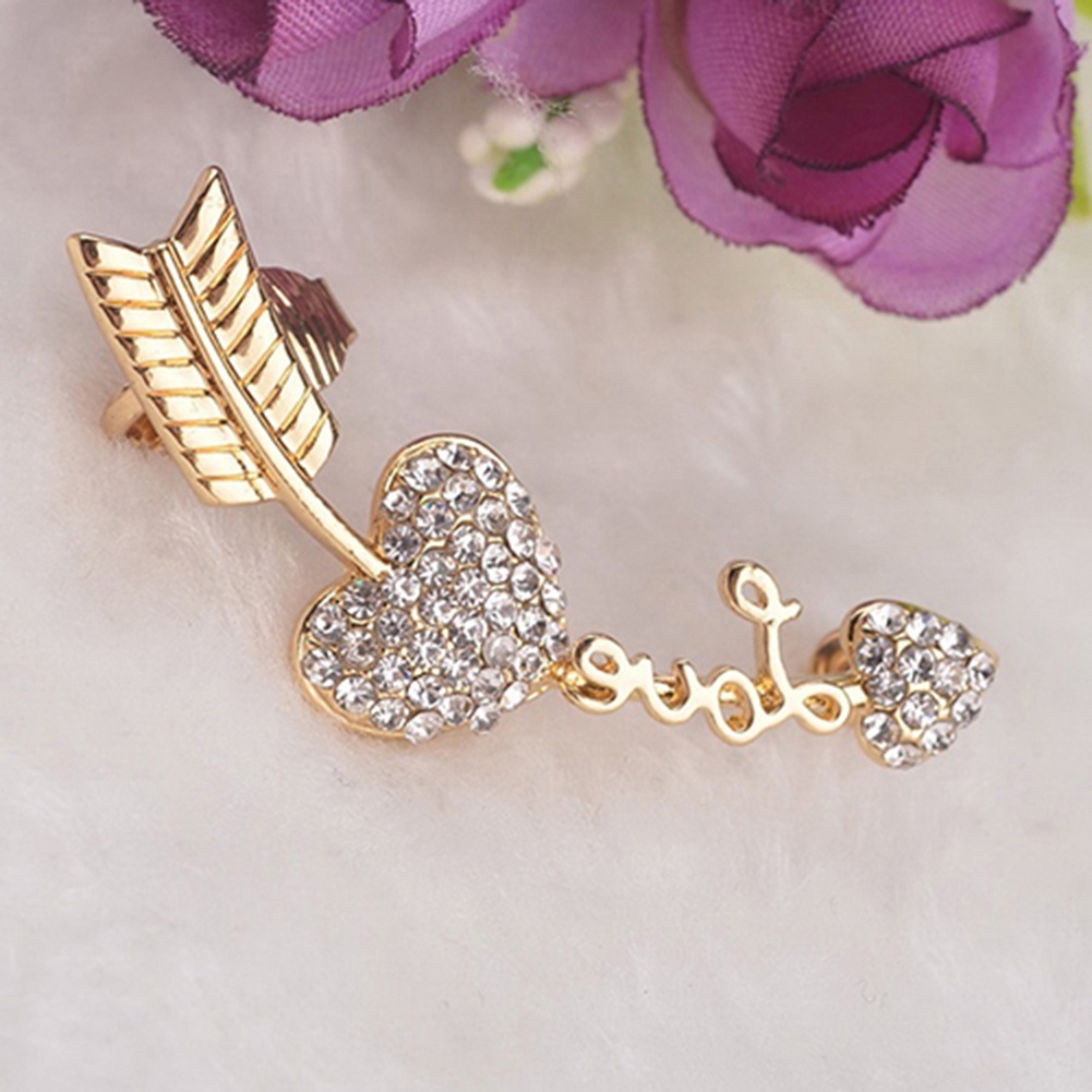 Khuyên vành tai đính đá hình tim, mũi tên độc đáo