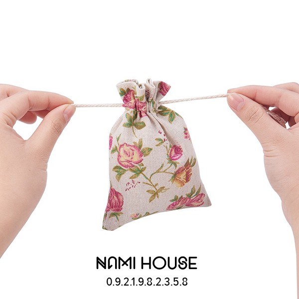 Túi vải bô mềm có dây rút họa tiết vintage nhiều mẫu dễ thương kích thước 10x14cm - namimi