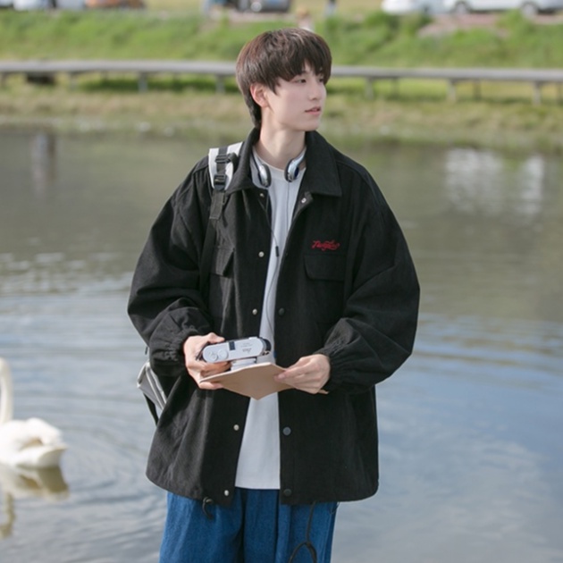 Áo Khoác Dáng Rộng In Chữ Phong Cách Hàn Quốc Thời Trang Xuân Thu Cho Nam