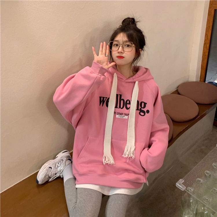 Áo Sweater Có Mũ Trùm Vải Lông Cừu Dày Dặn Phối Dây Bện In Chữ TTJ197 Thời Trang Thu Đông 2022