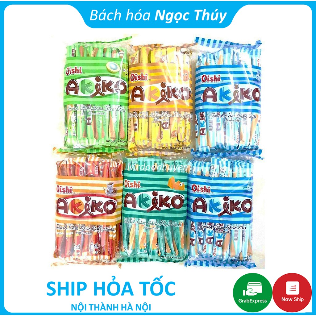 Bánh Snack Que Akiko Oishi Các Vị: Sữa Dừa, Phô Mai, Sầu Riêng, Cafe Moka - Gói 160g (20 que x 8g)