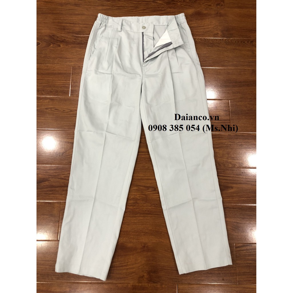 Quần áo bảo hộ vải kaki màu ghi trắng phối đỏ DN12- Hình thật, hàng sẵn