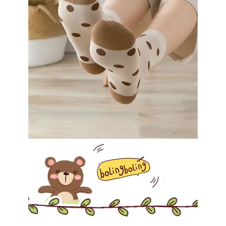 Vớ cổ cao nữ Dễ thương Tất nữ cao cổ cute Chất Cotton In hình Gấu Ulzzang Hàn Quốc