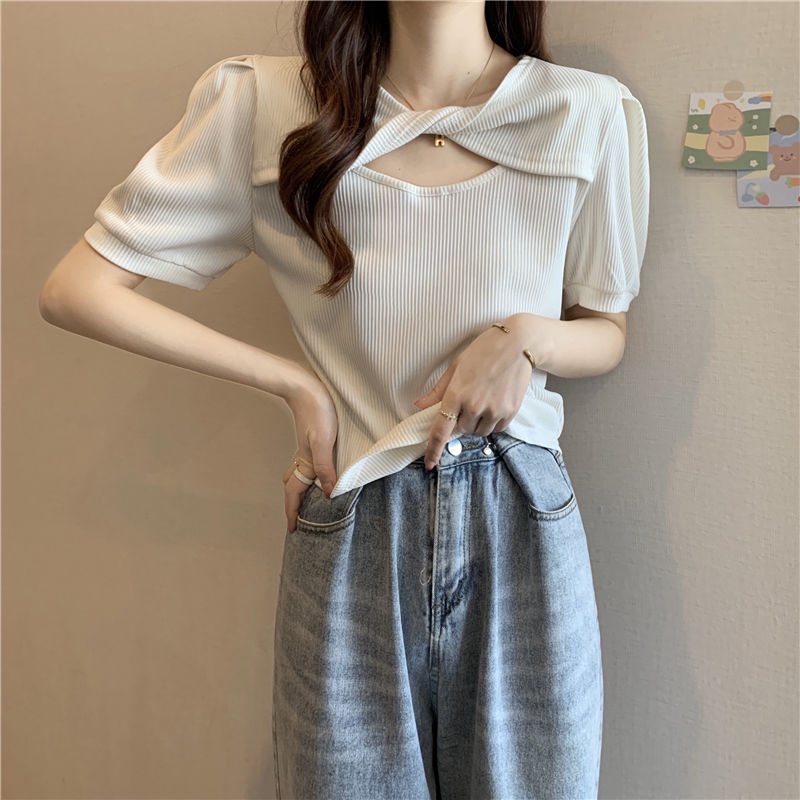 Áo Thun Tay Phồng Ngắn Phong Cách Pháp Thời Trang Mùa Hè Dành Cho Nữ