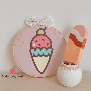 [ Ảnh thật ] Tranh decor Canvas trang trí hình tròn hoạ tiết que kem dễ thương kích thước 16cm mã 002𝟭