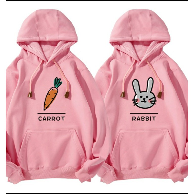 Áo hoodie đôi ( giá bán 2 cái ) thỏ và cà rốt , chất nỉ bông mịn , dày 100