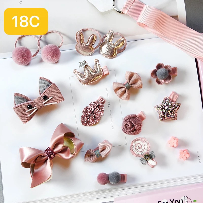 Set 18 kẹp tóc hình vương miện bằng da dễ thương cho bé gái