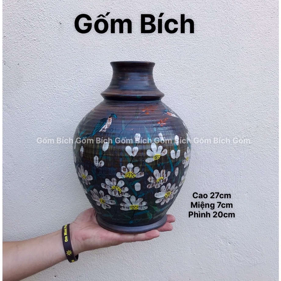 Bình Hoa Gốm Nhiều Mẫu Men Mộc Vẽ Cúc Họa Mi Gốm Sứ Bát Tràng - Gốm Bích