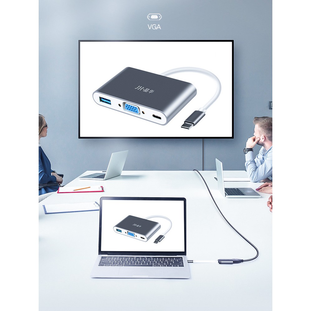 Cáp chuyển Usb Type-c ra VGA, USB 3.0, PD 60w cho Dell Xps, Macbook - Jinghua Z334