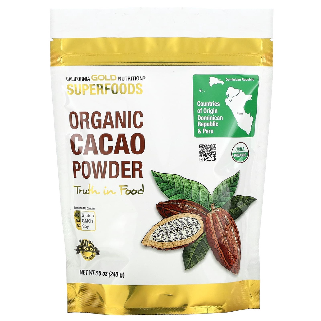 Bột cacao hữu cơ  California Gold Nutrition, SUPERFOODS - Organic Cacao Powder, 8.5 oz (240 g) California Gold Nutrition