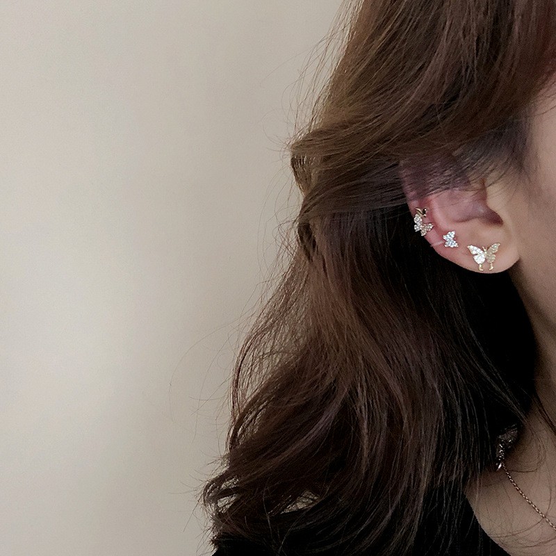 Khuyên kẹp vành tai hình bướm đính đá giả phong cách Hàn Quốc thời trang cho nữ