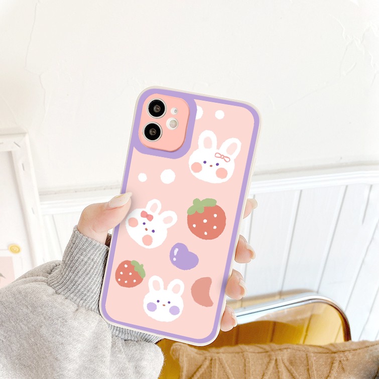 Ốp iphone - Ốp lưng iphone cạnh vuông viền camera Gấu dâu tây dành cho ip 6 đến 14promax - ng028