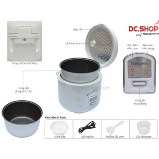 Nồi cơm điện Kangaroo KG376NT 1.8L (Trắng)