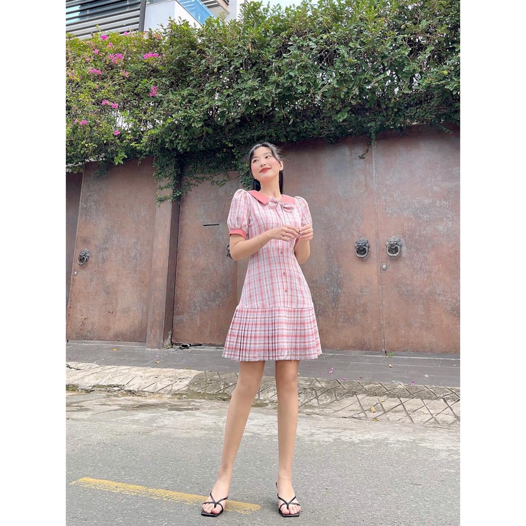 Đầm Caro Natra 0602 cổ sen trẻ trung CIN HOUSE