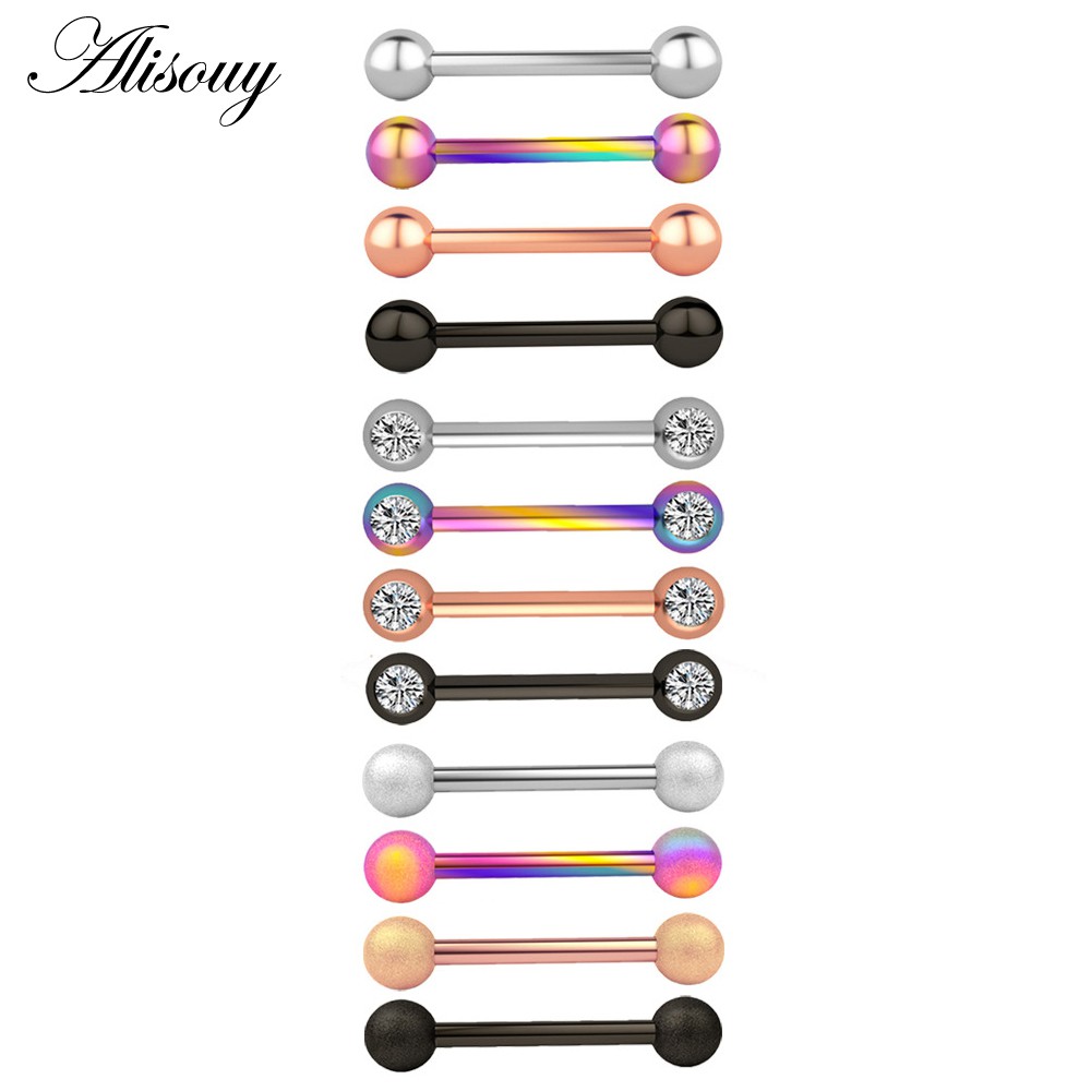 Alisouy Set 2 Khuyên Lưỡi Bằng Thép Không Gỉ 14g Cá Tính
