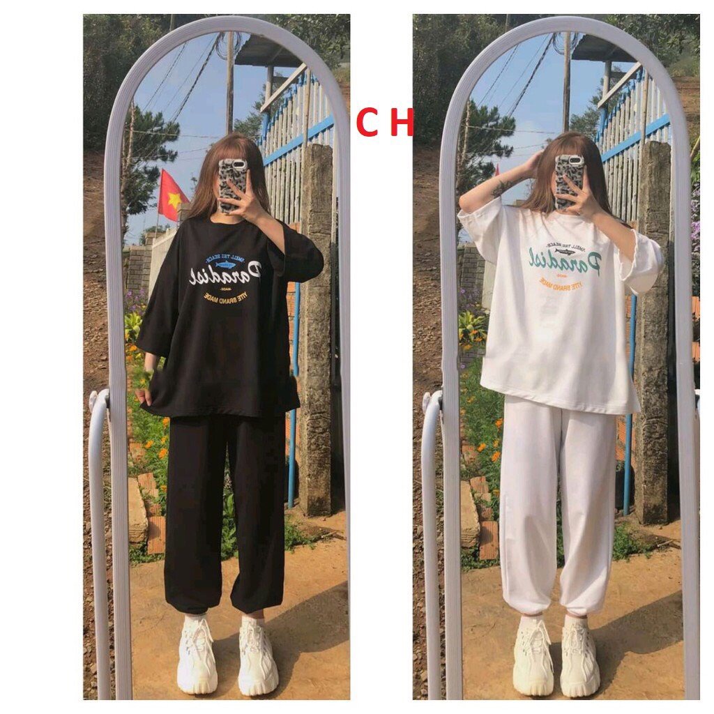 set áo phông por quần bom phong cách thể thao năng động chất cotton su thoáng mát mặc đi học đi làm đi chơi, free size