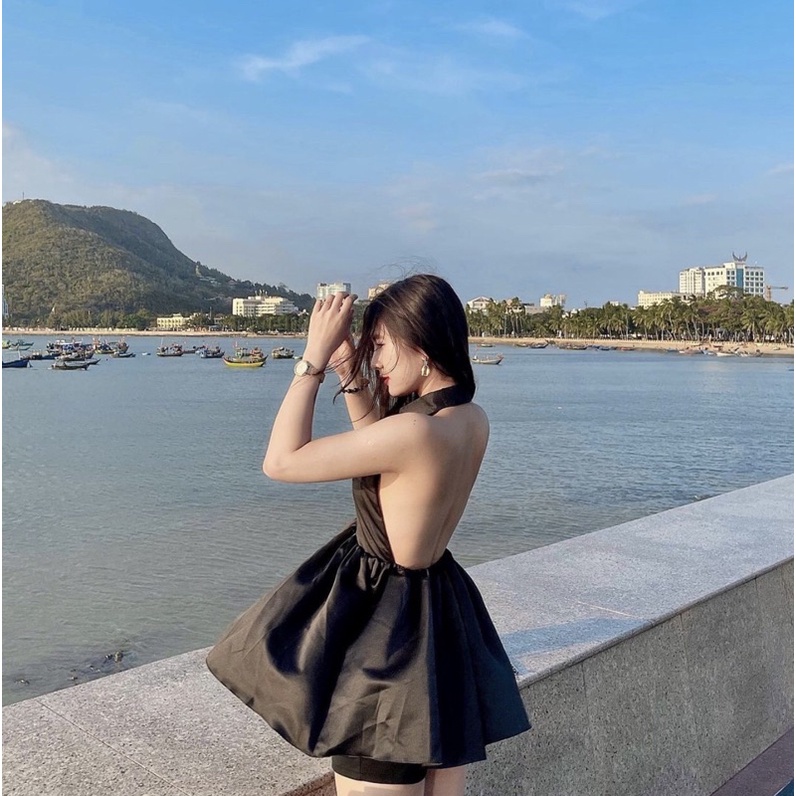 ÁO BABYDOLL CỔ SƠ MI HỞ LƯNG CÓ ĐỆM