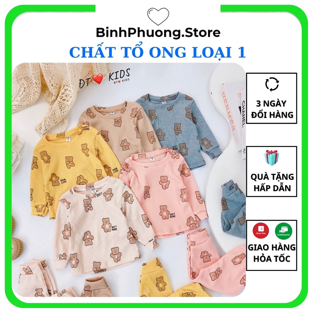 Đồ Bộ Cho Bé Trai Gái, Bộ Quần Áo Len Tổ Ong Thu Đông Dài Tay Cho Trẻ Em Bé Trai Gái Chất 1 2 3 Tuổi Binhphuong.Store