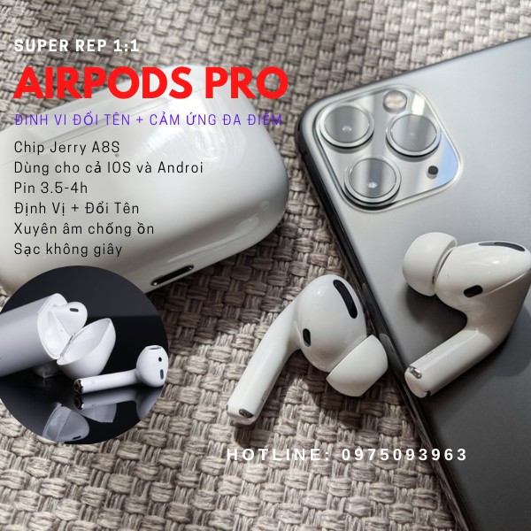 [Airpods Pro] Tai Nghe Bluetooth Airpods Pro Sạc Không Dây, Định Vị Đổi Tên Xuyên Âm Chống Ồn Dùng cho cả IOS và Androi