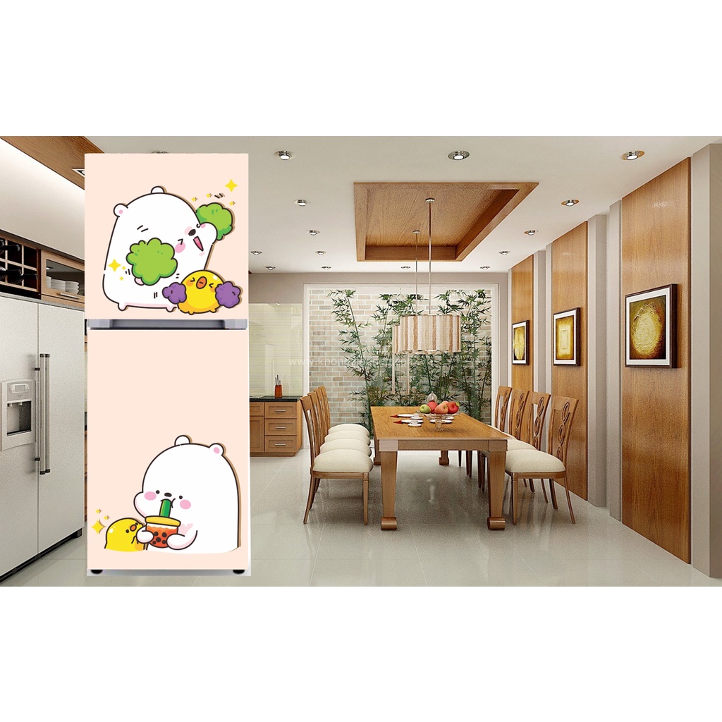 Decal 3D dán Tủ Lạnh mẫu đáng yêu chống thấm nước cao cấp  - in mẫu theo yêu cầu