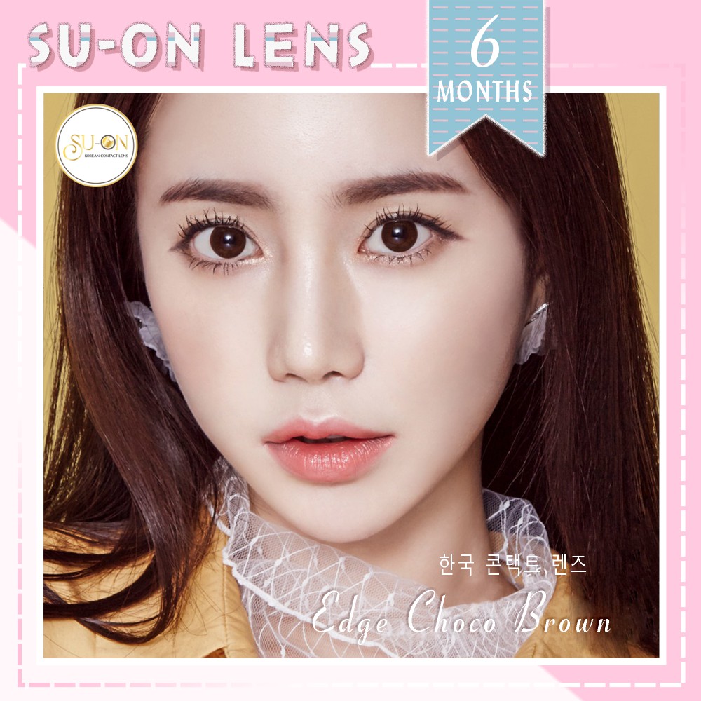 Lens cận nâu choco EDGE BROWN, kính áp tròng Hàn Quốc chính hãng 14,2mm, nâu tự nhiên giãn nhẹ babi