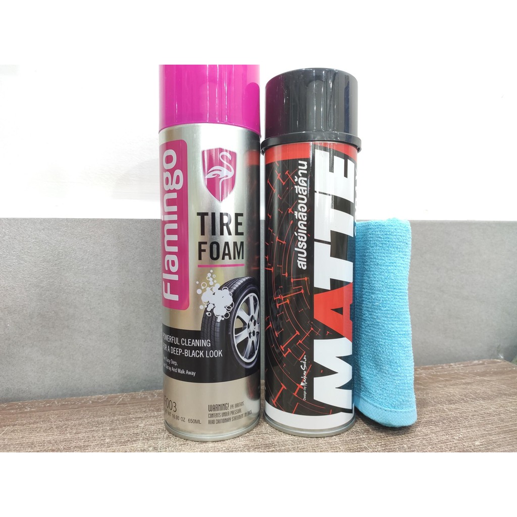 Combo Làm Sạch Lốp Dưỡng Nhựa Nhám Lube71 Matte Flamingo TIRE Kèm Khăn