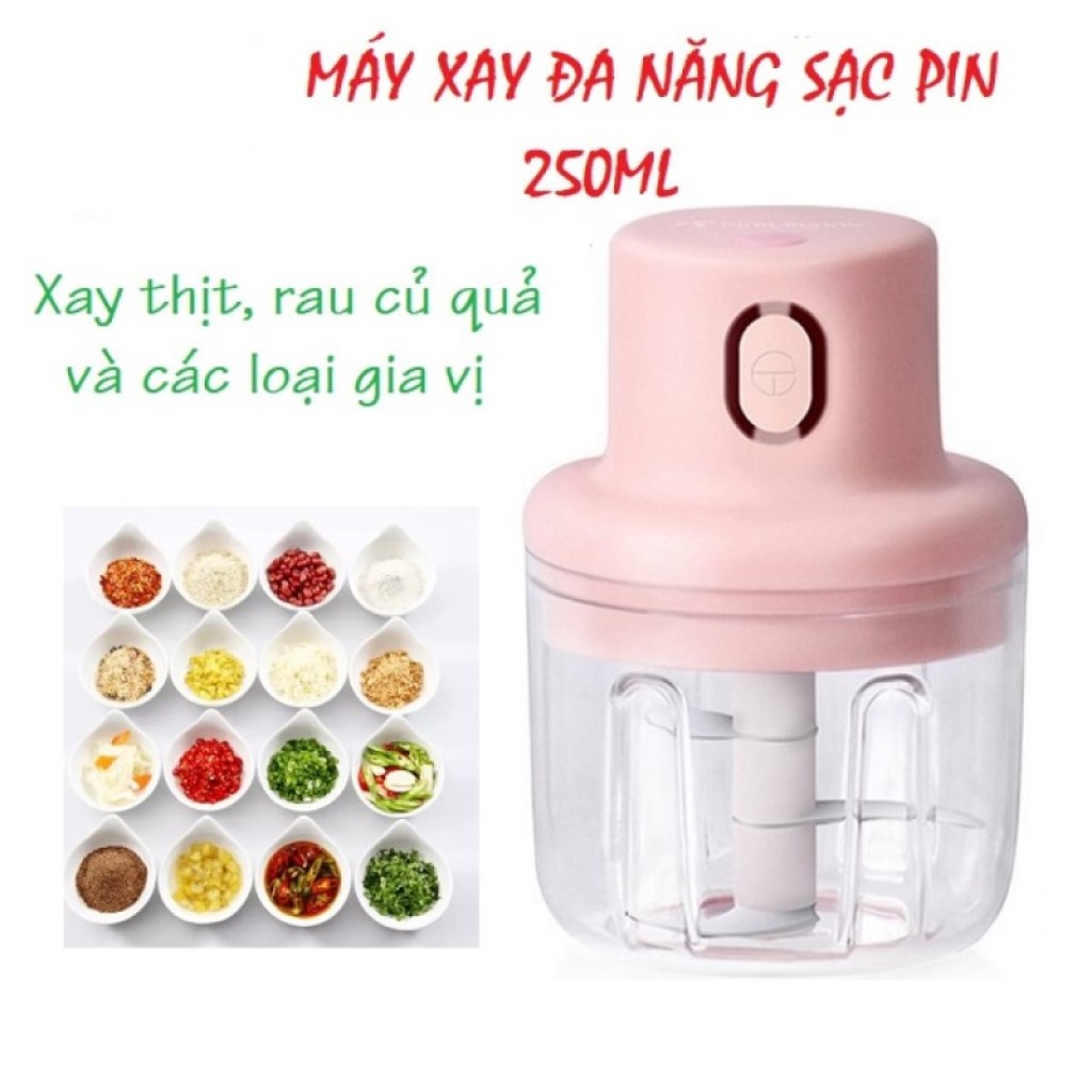 Máy xay mini cầm tay đa năng sạc pin xay tỏi ớt, hành, rau củ quả dung tích 250ml