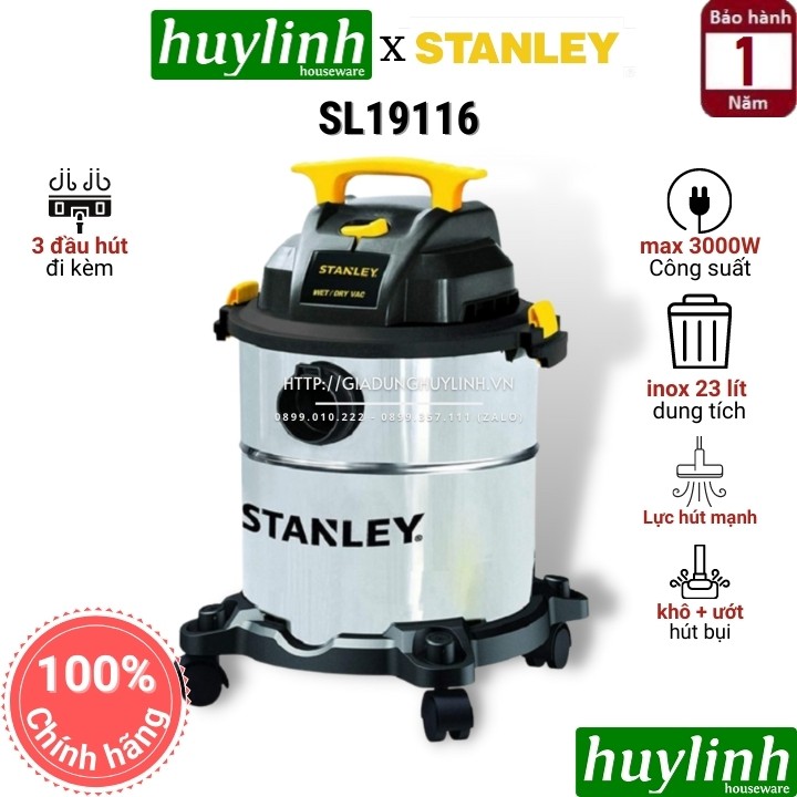 [Mã ELHAMS5 giảm 6% đơn 300K] Máy hút bụi khô và ướt Stanley SL19116P - 23 lít