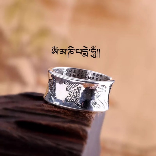 Nhẫn Bạc S999 khắc thần chú Om mani padme hum & Bất nhã tâm kinh