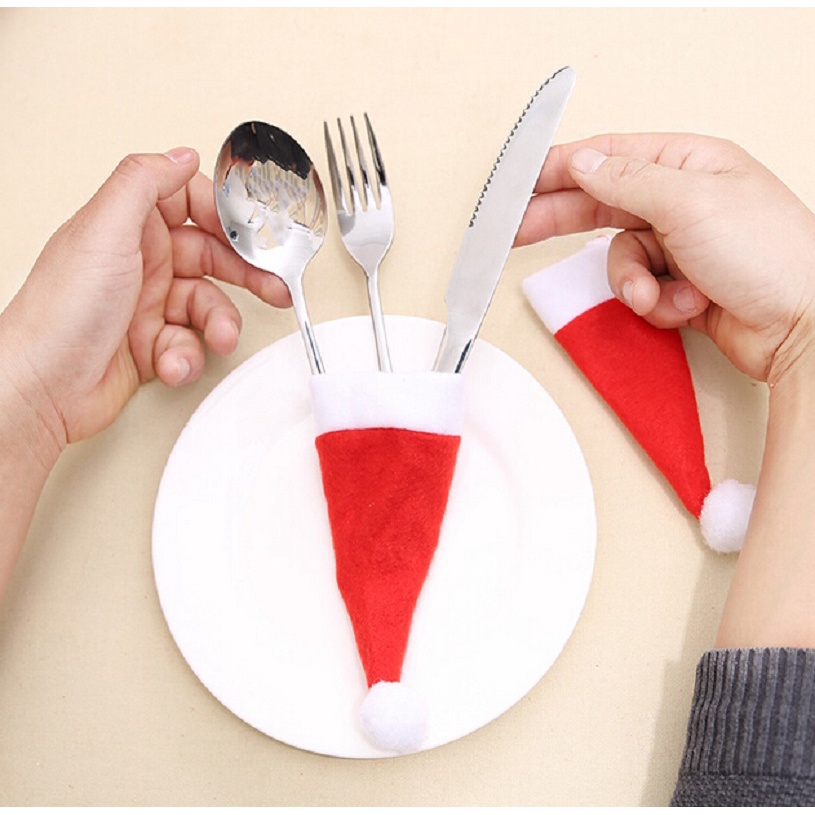 Túi Đựng Muỗng Nĩa Hình Nón Ông Già Noel Mini